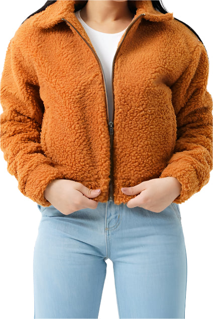 Teddy Faux Fur Bomber Jacket camel