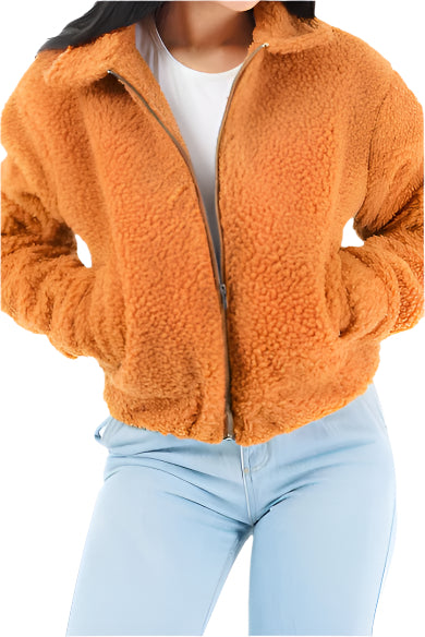 Teddy Faux Fur Bomber Jacket camel