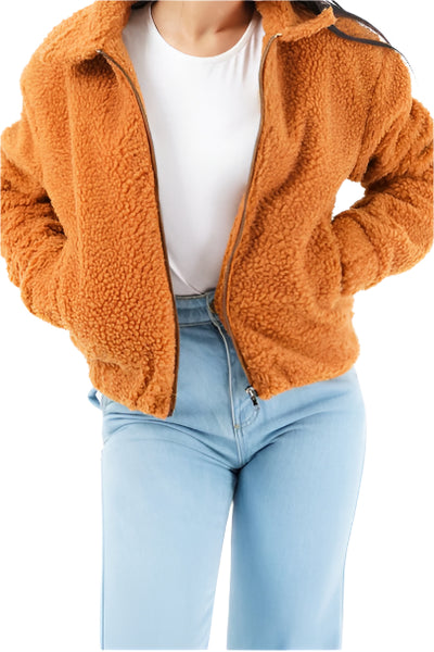 Teddy Faux Fur Bomber Jacket camel